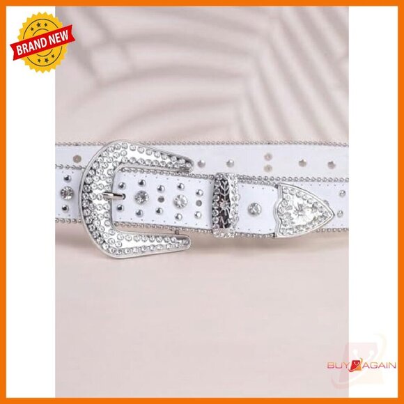 Rhinestone Western Belt Leather Cross Design 1.5in Unisex 29-45in